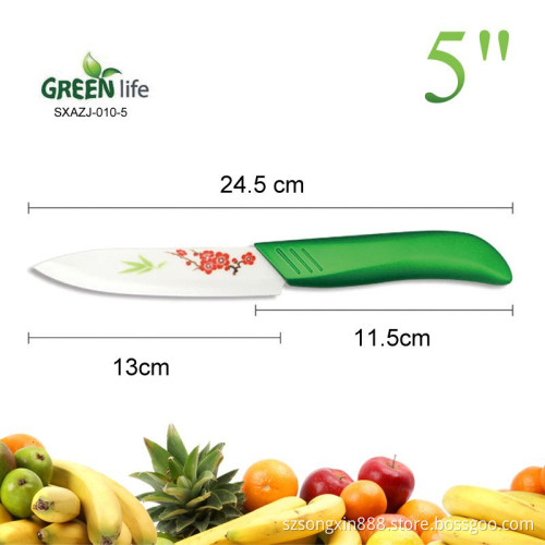 Factory Price 1-Piece 5 inch ceramic utility knife with soft handle,ceramic knife,Green handle with flower decoration flower